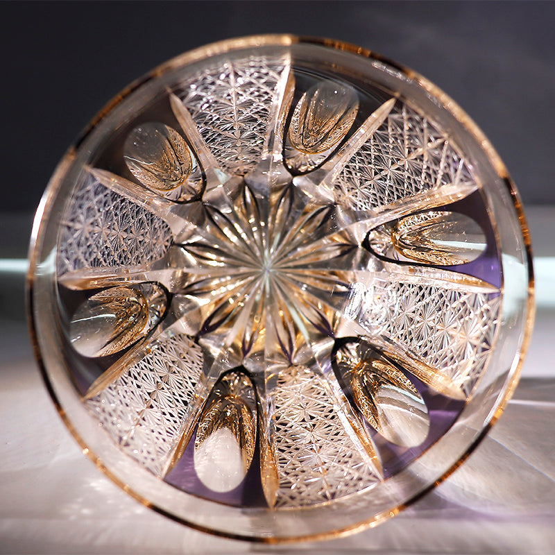 JP-110 32 cl Handcrafts Purple Amber Multilayer Colored Crystal Glass Whisky Tumbler Edo Kiriko's Deep Hand Cutting Strips And Chrysanthemum Mesh Edo Kiriko Old Fashioned Glass Tumbler