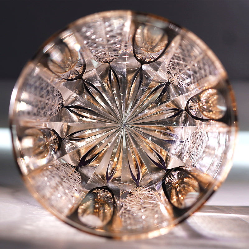 JP-110 32 cl Handcrafts Purple Amber Multilayer Colored Crystal Glass Whisky Tumbler Edo Kiriko's Deep Hand Cutting Strips And Chrysanthemum Mesh Edo Kiriko Old Fashioned Glass Tumbler