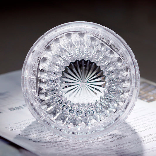 JP-087 9oz Hand Cut Clear K9 Crystal Glass Whiskey Tumbler Kaleidoscope Rock Glasses Edo Kiriko Chrysanthemum