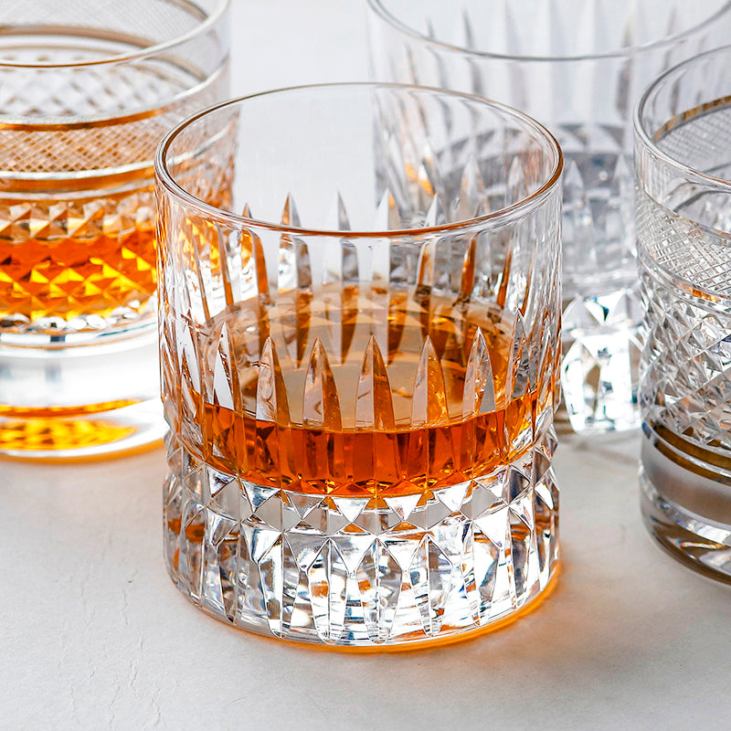 JP-071 Handcrafts Heavy Edo Kiriko Clear Crystal Whisky Glass Tumbler With Hand Cutting Royale Design