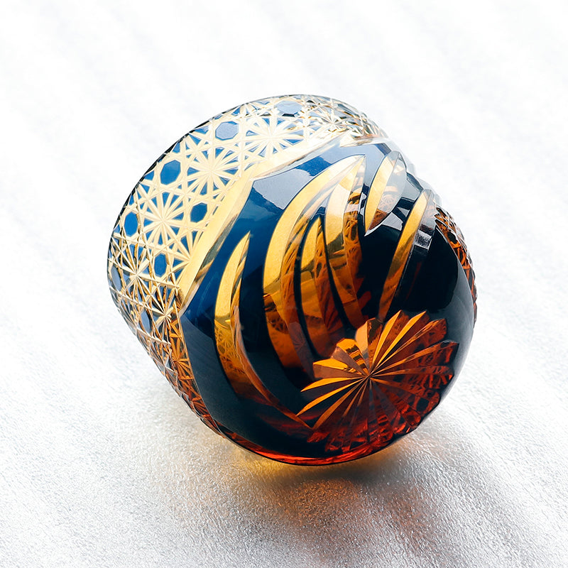 Blue-Amber Edo Kiriko Shot Glasses Lead-Free Cut-to-Clear