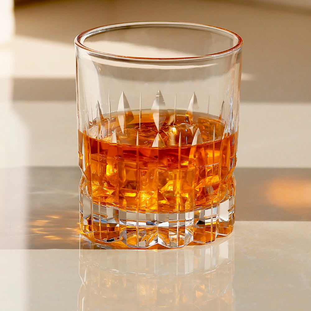 JP-044 36 cl Large Handcrafts Clear Old Fashioned Whiskey Glasses Cylindrical With Edo Kiriko‘s Carved Crosshatching Of Lines Design
