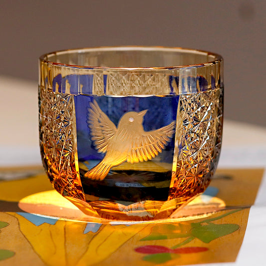 Top view of Premium Peace Dove Shot Glass Green/Blue Sake Glass - JINZHI GLASS crystal glassware