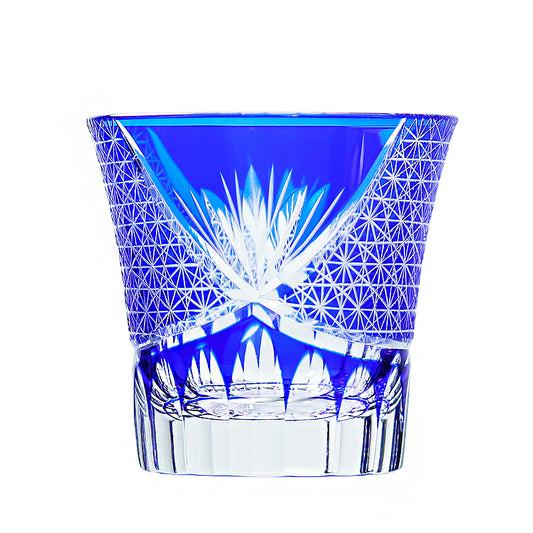 JP-017 220ml Flared Shaped Hand Cut To Clear Table Tumbler Dark Blue Color Cased Glass Whiskey Tumblers Blue Edo Kiriko Cocktail glass