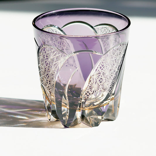 JP-114 32 cl Japanese Style Handcrafts Purple Colored Whisky Glass Tumbler Edo Kiriko's Chrysanthemum Mesh Design