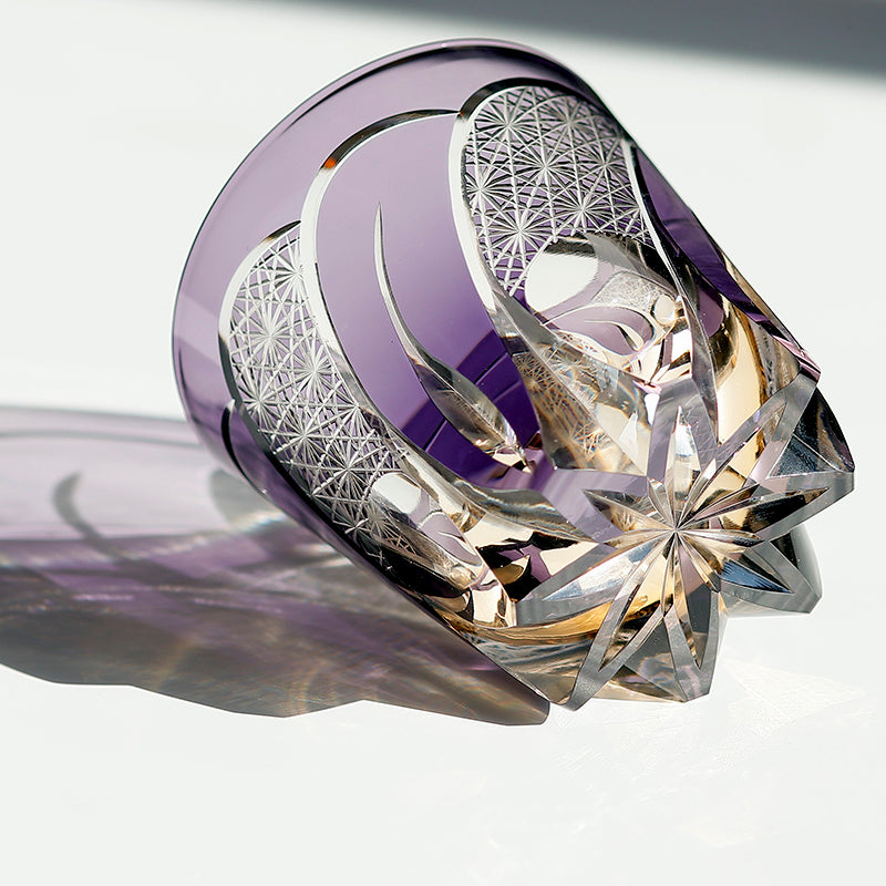 JP-114 32 cl Japanese Style Handcrafts Purple Colored Whisky Glass Tumbler Edo Kiriko's Chrysanthemum Mesh Design
