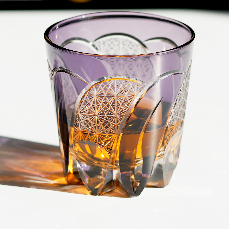 JP-114 32 cl Japanese Style Handcrafts Purple Colored Whisky Glass Tumbler Edo Kiriko's Chrysanthemum Mesh Design