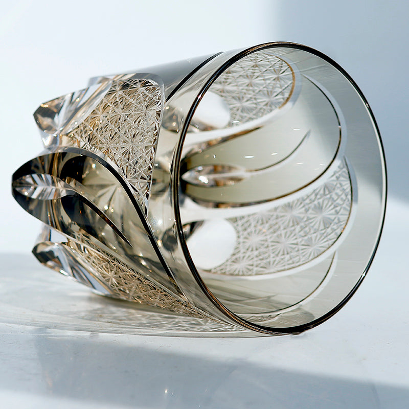 Overlay Petal‑Shaped Hand‑Cut Lead‑Free Tumbler Edo‑Kiriko Whiskey Glass