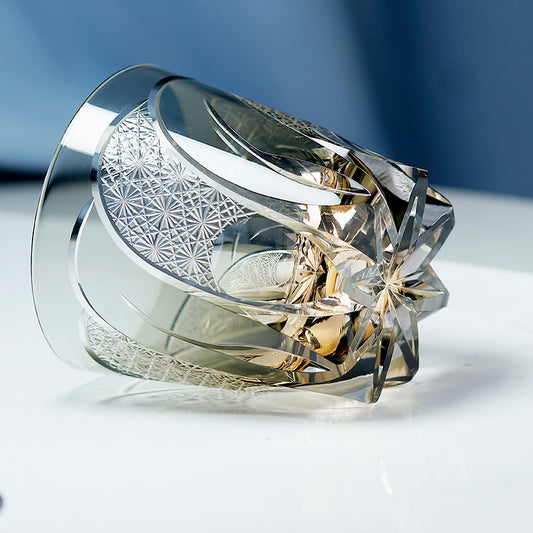 JP-114 32 cl Handcrafts Japanese Style Edo Kiriko's Moonbow Whisky Glass Tumbler Grey Multilayer Colored With Gift Box