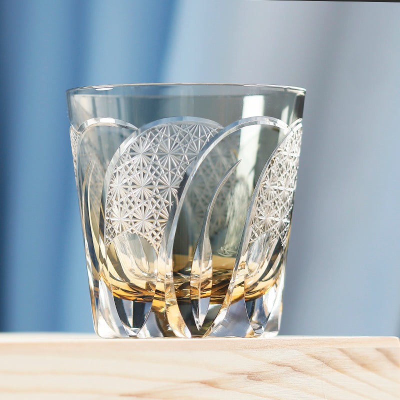 JP-114 32 cl Handcrafts Japanese Style Edo Kiriko's Moonbow Whisky Glass Tumbler Grey Multilayer Colored With Gift Box