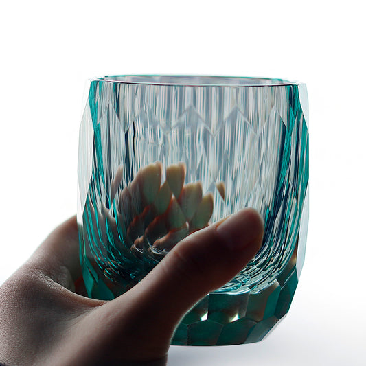 JP-089 200ml Edo Kiriko's Light Green K9 Crystal Glass Whiskey Tumbler Thick Bottom With Gift Box