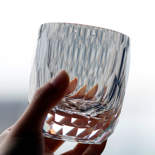 JP-089 200ml Handcrafts Heavy Base Curved K9 Crystal Glass Cocktail Rocks Whiskey Tumbler In Gift Box