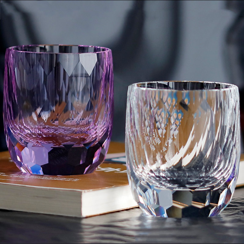 JP-089 200ml Handcrafts Heavy Base Curved K9 Crystal Glass Cocktail Rocks Whiskey Tumbler In Gift Box
