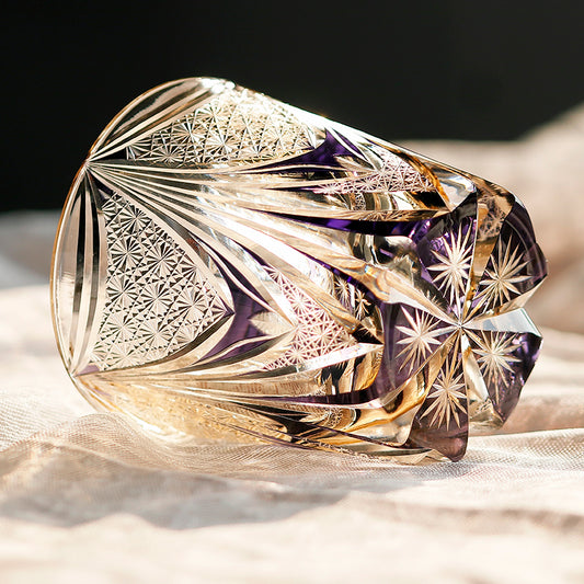 JP-115 32 cl Japanese Style Handcrafts Old Fashioned Glass Purple Edo Kiriko's Home Bar Whisky Glass Tumbler With Gift Box