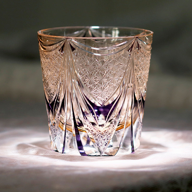 JP-115 32 cl Japanese Style Handcrafts Old Fashioned Glass Purple Edo Kiriko's Home Bar Whisky Glass Tumbler With Gift Box