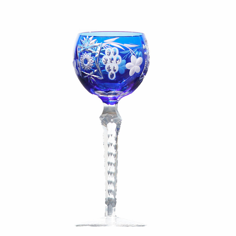 JP-099 240ml Dark Blue Crystal Wine Glass With Hand Cutting Sunflower and Grapes Design