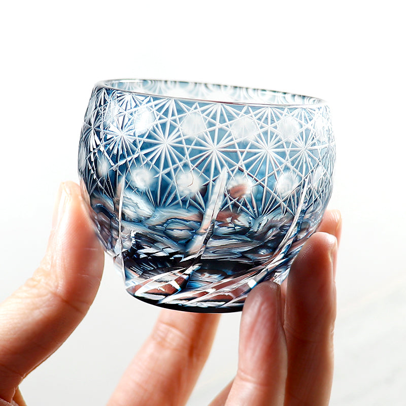 JP-040 60 ML Japanese Style Multi-Colored Min Shot Glass Sake Cup Edo Kiriko's Roaring Waves Design