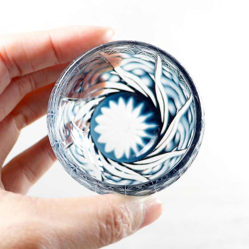 JP-040 60 ML Japanese Style Multi-Colored Min Shot Glass Sake Cup Edo Kiriko's Roaring Waves Design