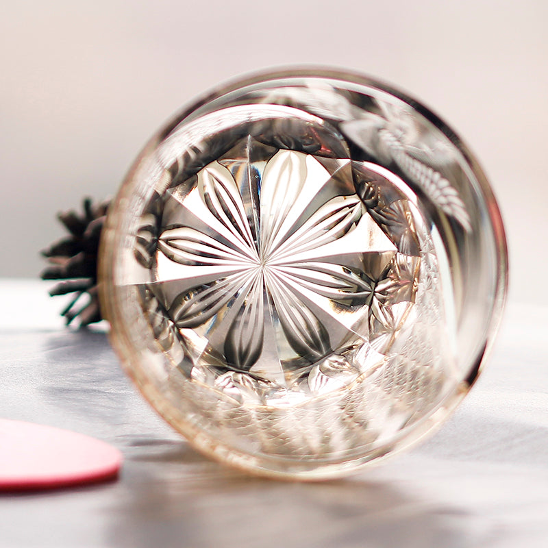 JP-133 32 cl Handmade Phoenix Grey Amber Multilayer Colored Crystal Glass Whisky Tumbler Edo Kiriko's Hand Cutting PhoenixAnd Chrysanthemum Mesh Edo Kiriko Old Fashioned Glass Tumbler Grey