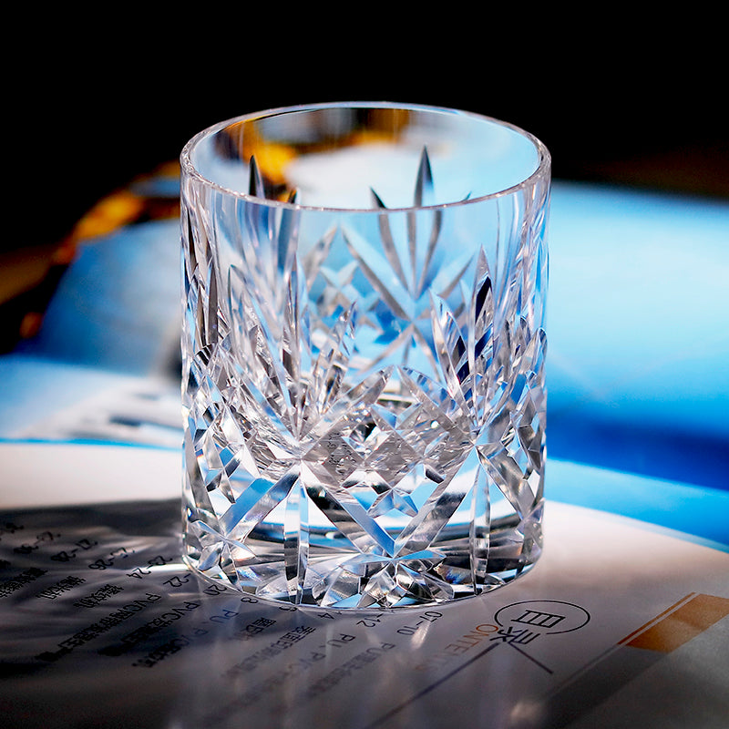 JP-128 Handmade Classic K9 Crystal Glass Sazerac Whiskey Glasses Edo Kiriko Heavy and Thick Bottom Rock Glass K9 Crystal Glass Cocktail Tumblers