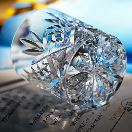 JP-128 Handmade Classic K9 Crystal Glass Sazerac Whiskey Glasses Edo Kiriko Heavy and Thick Bottom Rock Glass K9 Crystal Glass Cocktail Tumblers