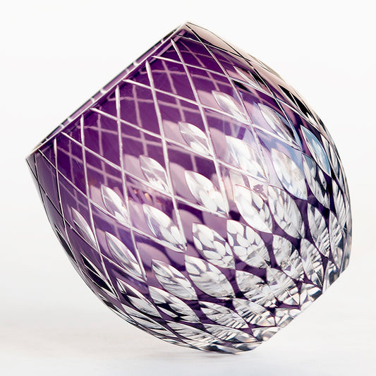 JP-061 330 ml Purple Hand Engraved Water Juice Cup Round Curved Shape Bohemian Crystal Cocktails Tumbler Purple Colored Crystal Glass Whisky Tumbler With Cutting Raindrop design