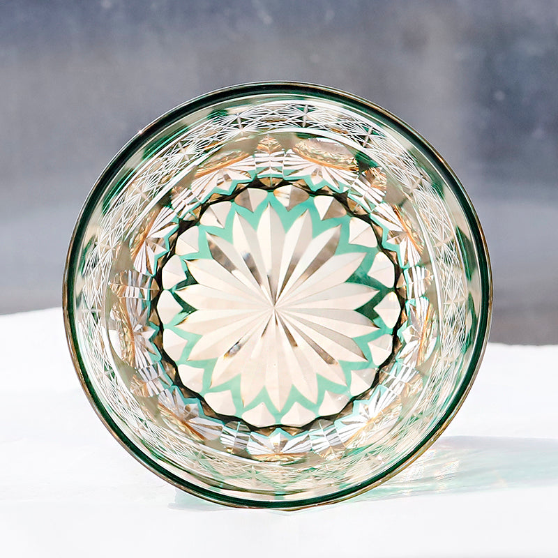 JP-106 32 cl Japanese Style Edo Kiriko Handcrafted Green Prism Whisky Glass With Gift Box