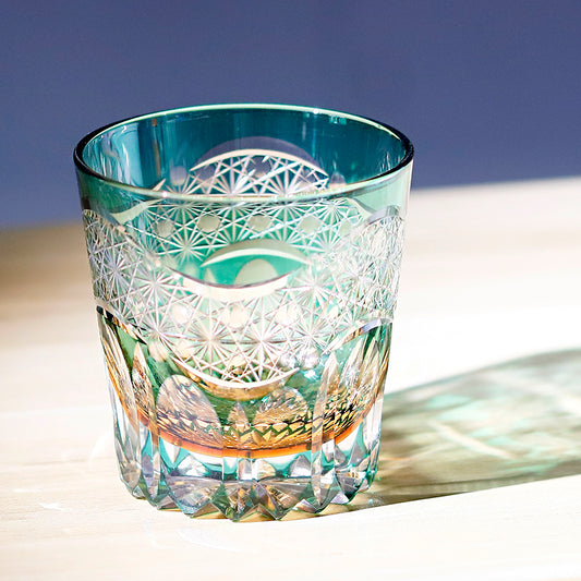 JP-049-L 32 cl Japanese Style Edo Kiriko Handcrafted Green Prism Whisky Glass With Gift Box