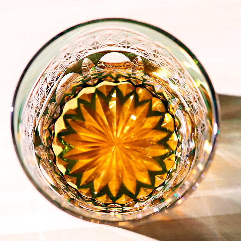 JP-049-L 32 cl Japanese Style Edo Kiriko Handcrafted Green Prism Whisky Glass With Gift Box