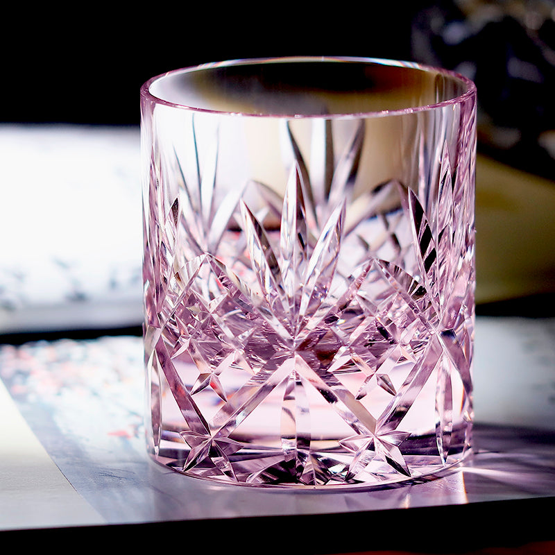 JP-128 Handmade Pink Whiskey Tumbler K9 Crystal Glass Sazerac Whiskey Glasses Edo Kiriko's K9 Crystal Glass Cocktail Tumblers