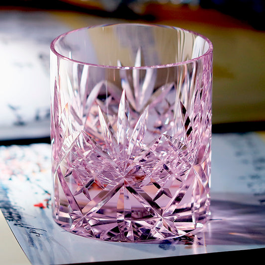 JP-128 Handmade Pink Whiskey Tumbler K9 Crystal Glass Sazerac Whiskey Glasses Edo Kiriko's K9 Crystal Glass Cocktail Tumblers