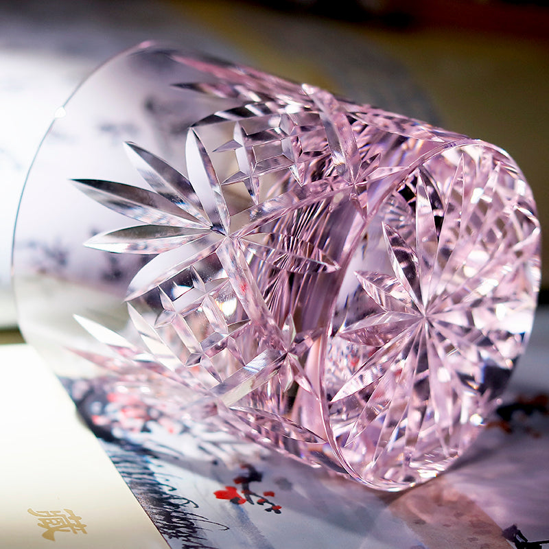 JP-128 Handmade Pink Whiskey Tumbler K9 Crystal Glass Sazerac Whiskey Glasses Edo Kiriko's K9 Crystal Glass Cocktail Tumblers