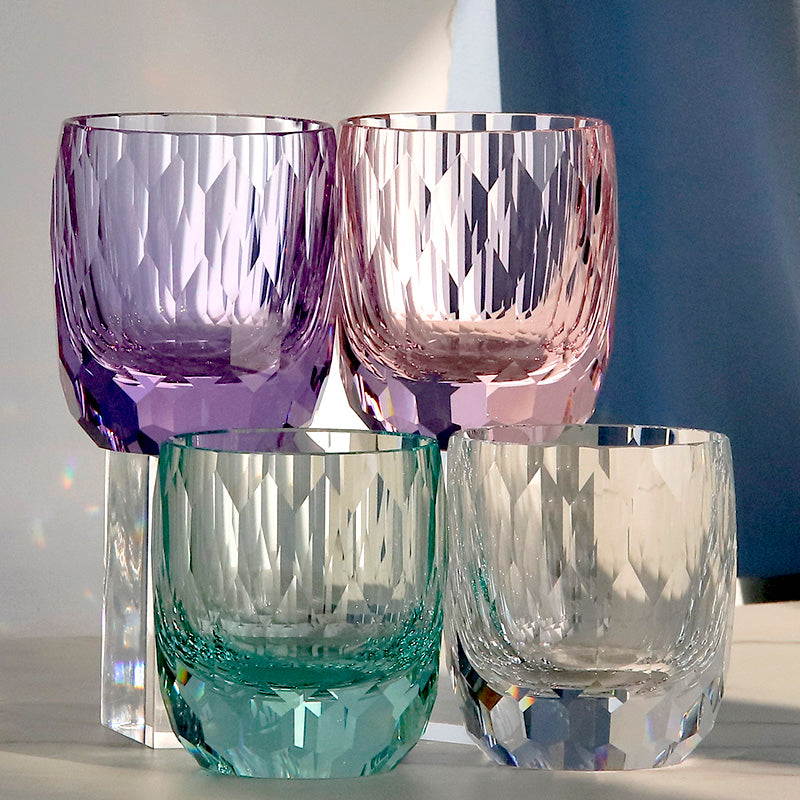 JP-089 200ml Hand Cut And Purple K9 Crystal Glass Tumbler For Cocktail Juice Sazerac Whiskey Glass Tumbler