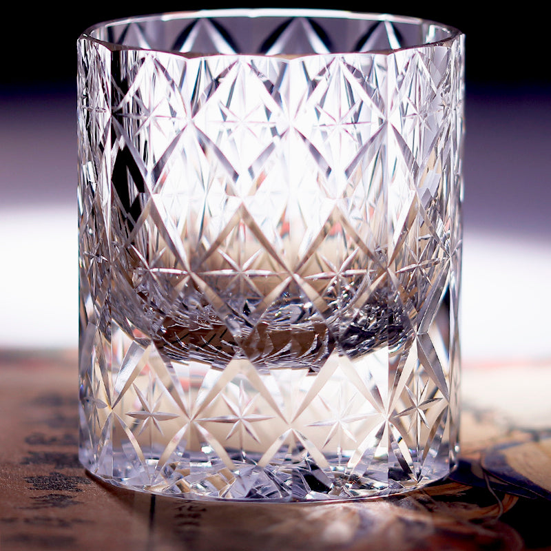 JP-129 Handdcrafts Oceans Of Stars K9 Crystal Whiskey Glasses Edo Kiriko Rock Glass Hand Cutting Crystal Glass Cocktail Tumblers 7 oz
