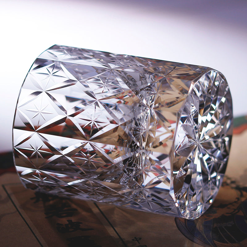 JP-129 Handdcrafts Oceans Of Stars K9 Crystal Whiskey Glasses Edo Kiriko Rock Glass Hand Cutting Crystal Glass Cocktail Tumblers 7 oz