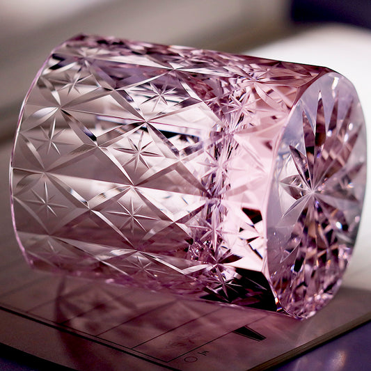 JP-129 Oceans Of Stars K9 Crystal Glass Whiskey Tumbler Edo Kiriko Rock Glass Hand Cutting Pink Crystal Glass Cocktail Tumblers 7 oz
