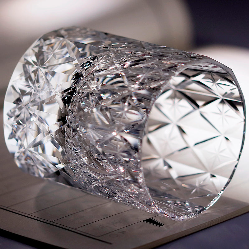 JP-129 Handdcrafts Oceans Of Stars K9 Crystal Whiskey Glasses Edo Kiriko Rock Glass Hand Cutting Crystal Glass Cocktail Tumblers 7 oz