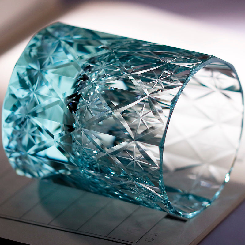 JP-129 Blue Green Oceans Of Stars K9 Crystal Glass Whiskey Tumbler Edo Kiriko Rock Glass Hand Cutting Blue Green Crystal Glass Cocktail Tumblers 200ml