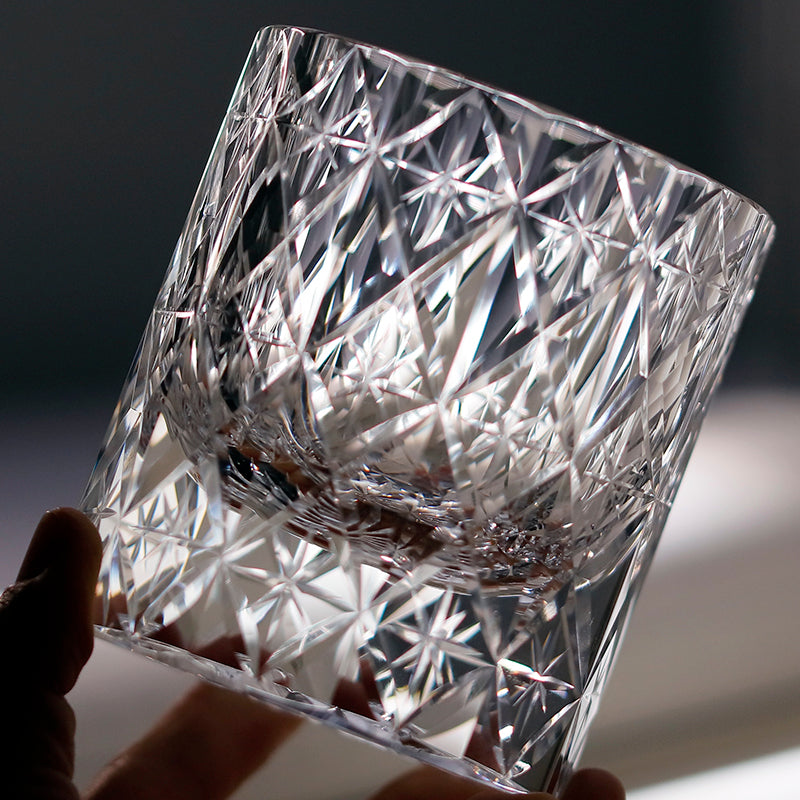 JP-129 Handdcrafts Oceans Of Stars K9 Crystal Whiskey Glasses Edo Kiriko Rock Glass Hand Cutting Crystal Glass Cocktail Tumblers 7 oz