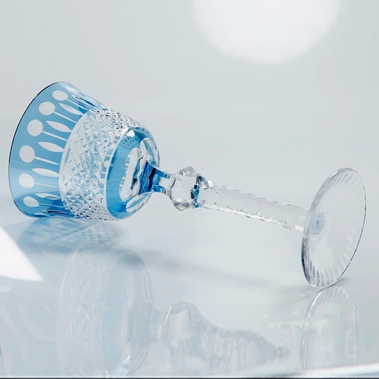 JP-097 150ml Hand engraved Lotus Deisgn And Smokey Blue colored Glass Bar Wine Goblet Hock Glass Goblet