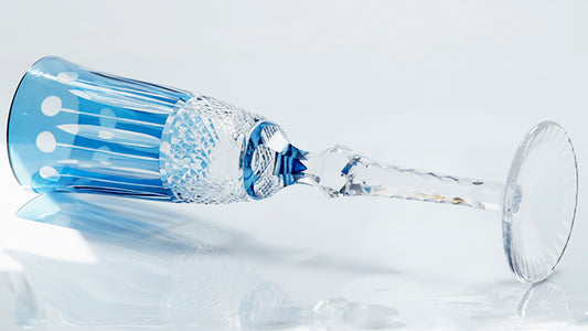 JP-098 Creative Vintage Hand Cut To Clear Smokey Blue Tinted Crystal Glass Champagne Flutes 5 oz