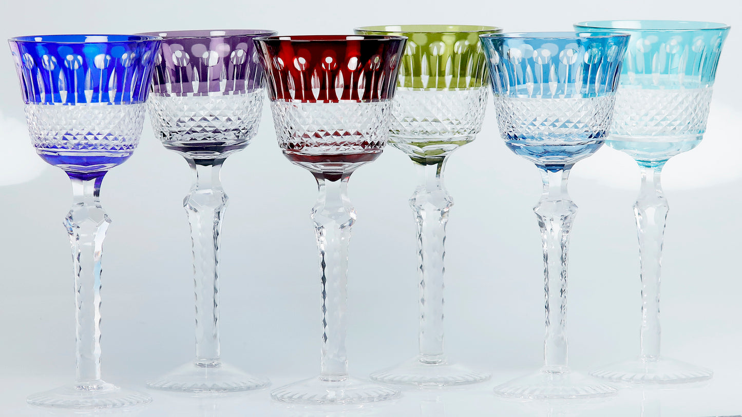 JP-097 150ml 5oz Hand Blown Chartreuse Color Cased Glass Stem Wine Glass Goblet Hand Cutting Lotus Deisgn