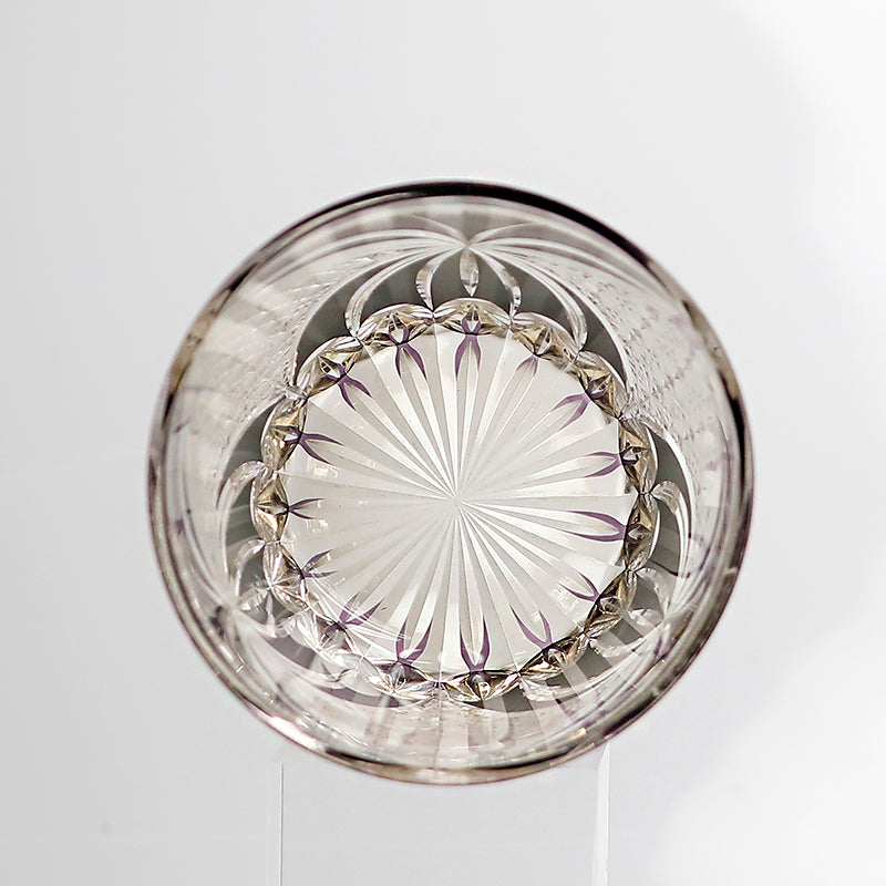 JP-132-1 Large 11 oz Janpanese Style Purple Old Fashioned Glass Whiskey Tumbler Edo Kiriko's Butterfly Chrysanthemum Mesh