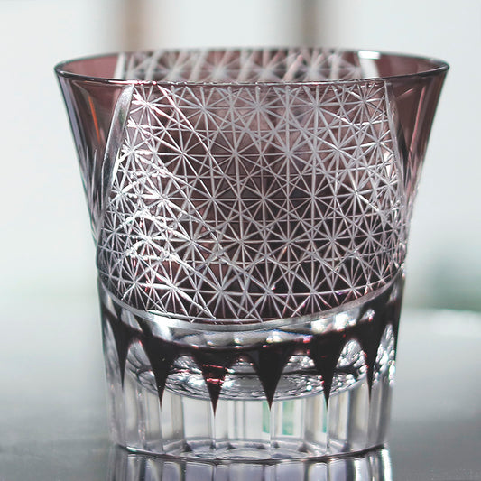 JP-017 220ml Flared Shaped Purple Color Cased Glass Whiskey Tumblers Edo Kiriko Bamboo leaves Rock glass