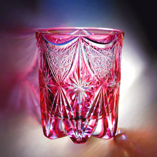 Pink Crystal Glass Hand Cut Stars Crystal Glass 9oz