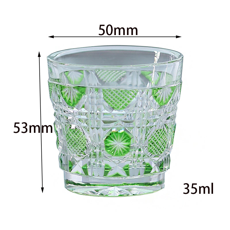 QJ-07 New Bamboo Green 35ml edo kiriko sake glass 1 oz min shot glasses for whiskey, vodka, tequila