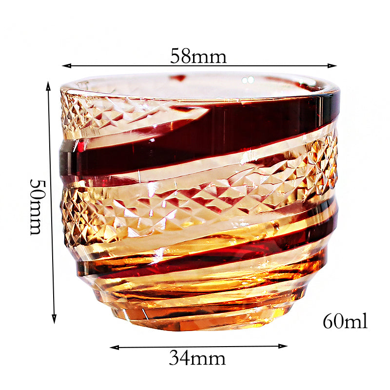 QJ-09 60 ML Red and Amber Colored Cold Sake Glass Cup Edo Kiriko's Shot Glass