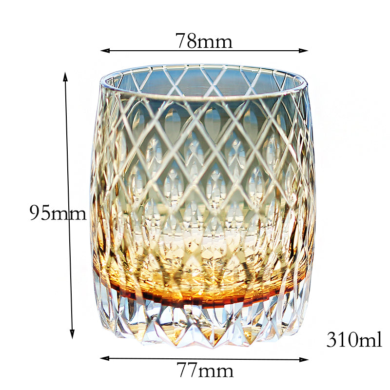 JP-064 310ml Handcrafts Japanese Style Roundish Grey Whiskey Glass Tumblers Edo Kiriko's Fine Lines And Rhombus-shaped With Gift Box