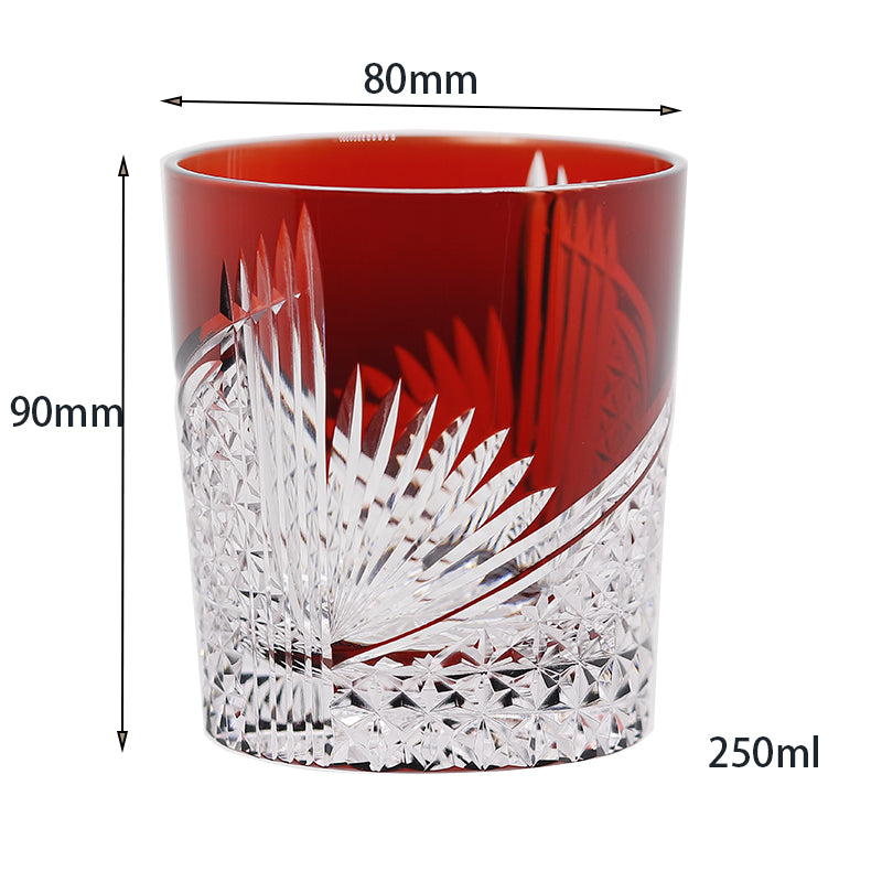 Hand-Cut Edo Kiriko Fan Pattern Whiskey Tumbler Red