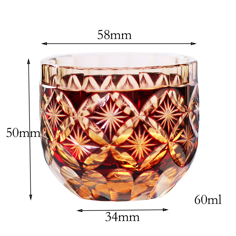QJ-04 Handcrafts Amber Red Sake Glasses Shot Glass 60ml for Sake ,Soju,whiskey, vodka, tequila